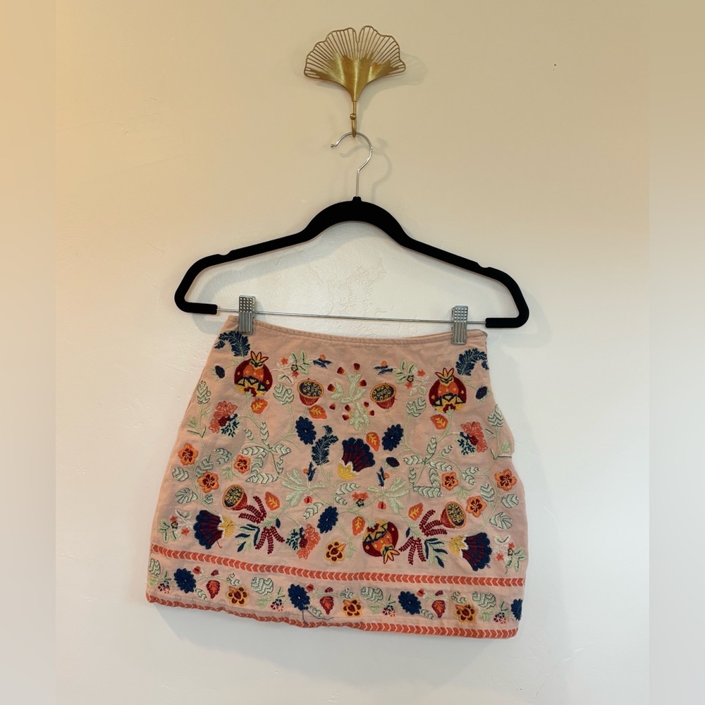 Urban Outfitters Embroidered Mini Skirt - Pink and Multicolor A2